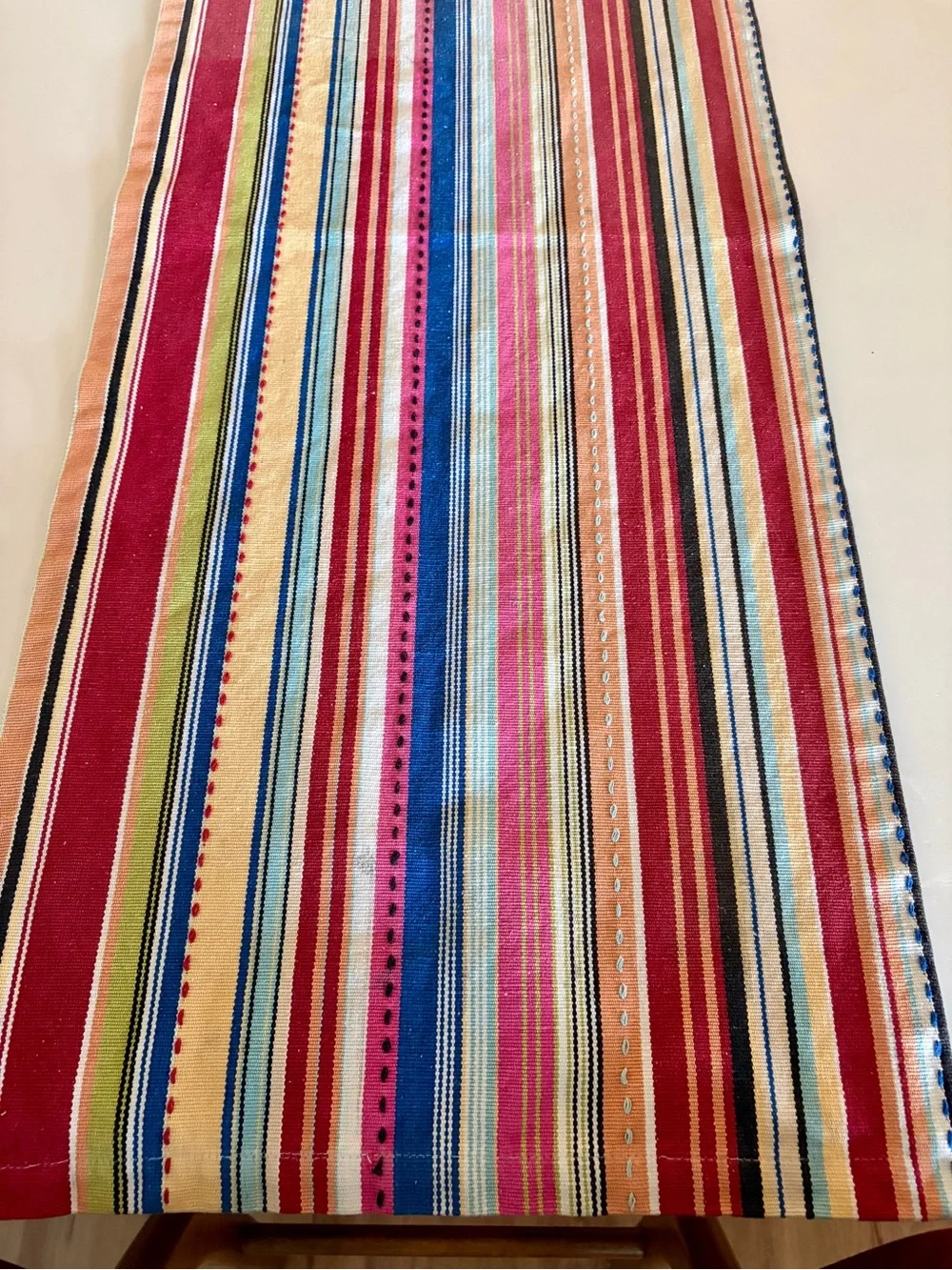 Vintage Multicolor Striped Table Runner 80”x16”